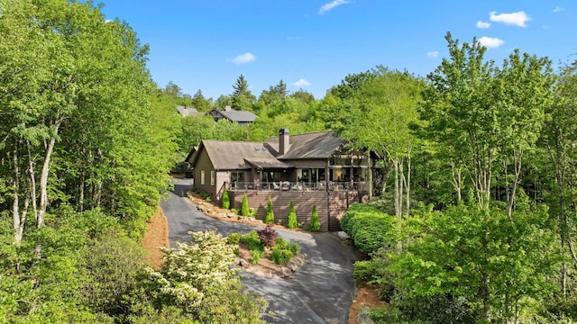 108 W View Way, Highlands, NC 28741 - rear view of property with a chimney and driveway