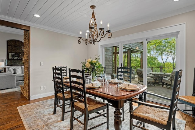 108 W View Way, Highlands, NC 28741 - dining area featuring recessed lighting, crown molding, wood finished floors, baseboards, and a chandelier