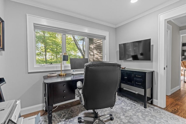 108 W View Way, Highlands, NC 28741 - office area with wood finished floors, ornamental molding, and baseboards