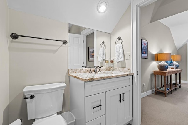 108 W View Way, Highlands, NC 28741 - half bath featuring vaulted ceiling, toilet, vanity, and baseboards