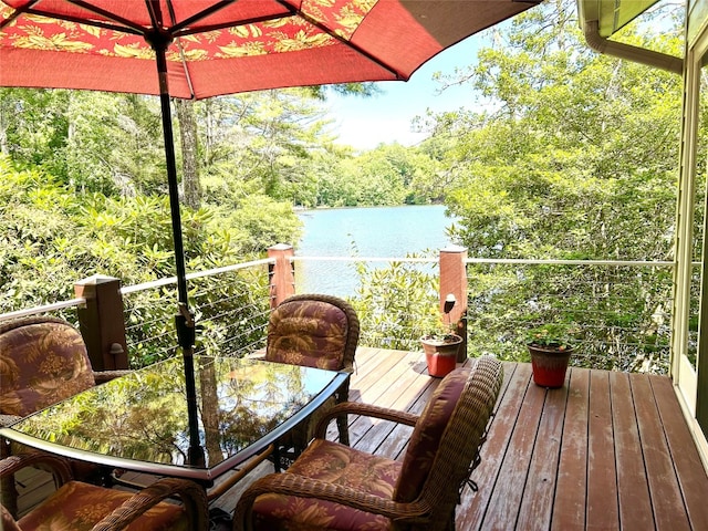 135 Whisper Lake Dr, Sapphire, NC 28774 - wooden terrace featuring a water view and outdoor dining area