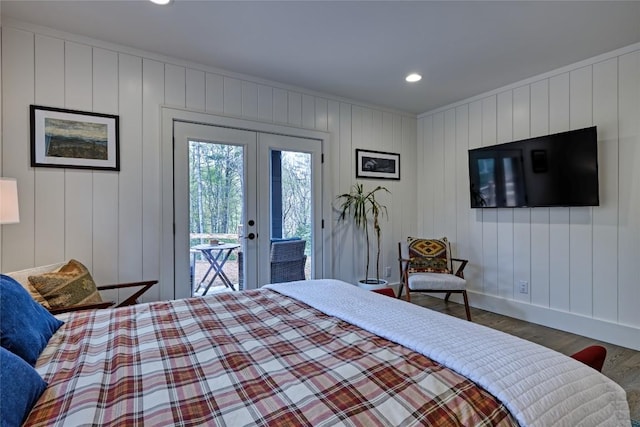 49 Lakeside Fls, Cullowhee, NC 28723 - bedroom featuring french doors, wood finished floors, baseboards, recessed lighting, and access to outside