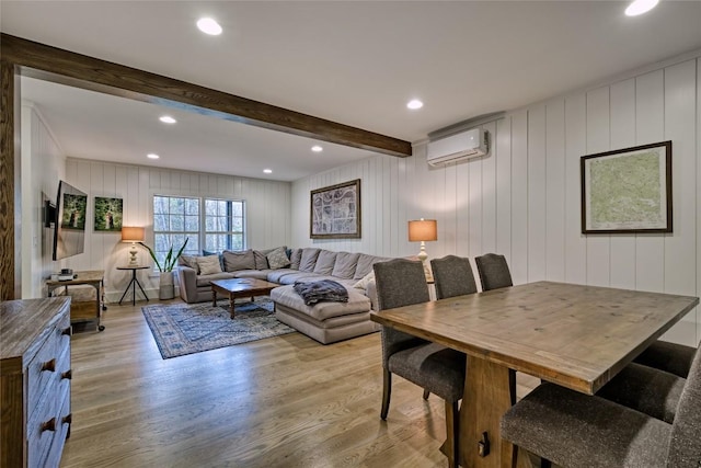49 Lakeside Fls, Cullowhee, NC 28723 - dining room with a wall mounted air conditioner, light wood-type flooring, recessed lighting, and beam ceiling