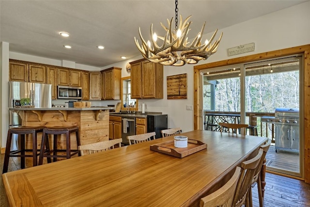 49 Lakeside Fls, Cullowhee, NC 28723 - dining area featuring a chandelier, hardwood / wood-style flooring, and recessed lighting