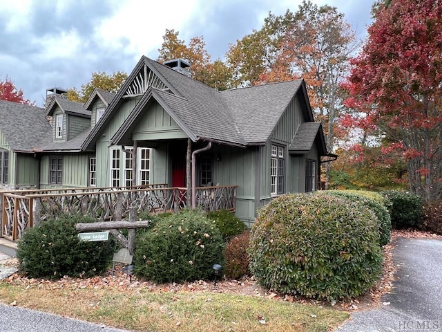 35-B Portland Rdg Unit B, Cashiers, NC 28717 - view of front of home with a chimney, roof with shingles, and board and batten siding