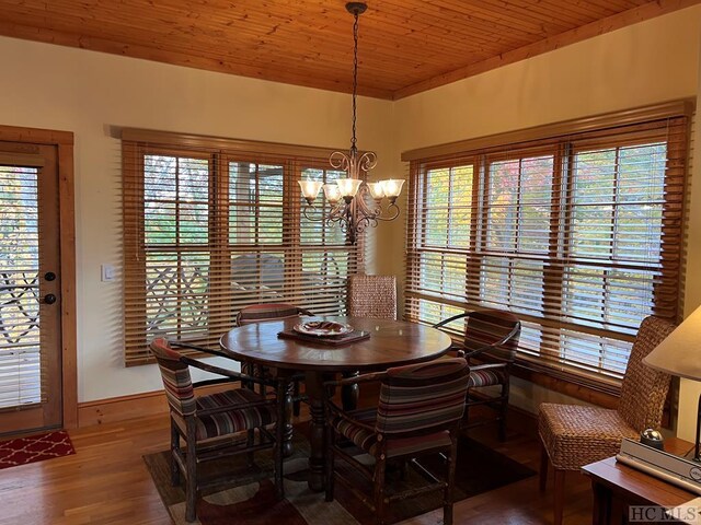 35-B Portland Rdg Unit B, Cashiers, NC 28717 - dining space with a chandelier, wood ceiling, wood finished floors, and baseboards