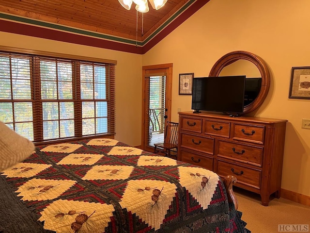 35-B Portland Rdg Unit B, Cashiers, NC 28717 - bedroom featuring light carpet, wood ceiling, and high vaulted ceiling