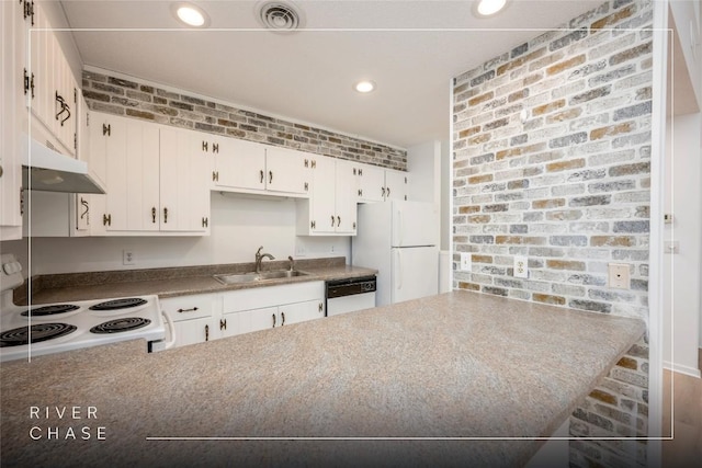 233 Meadow Way Unit 1615, Sapphire, NC 28774 - kitchen with white appliances, a sink, under cabinet range hood, recessed lighting, and white cabinetry