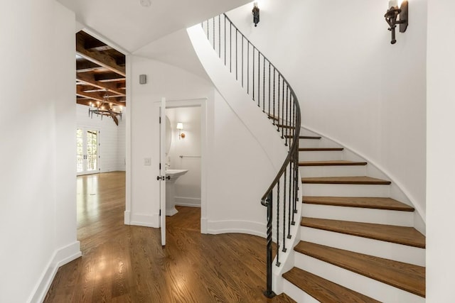 525 High Mountain Dr, Cashiers, NC 28717 - staircase with wood finished floors and baseboards