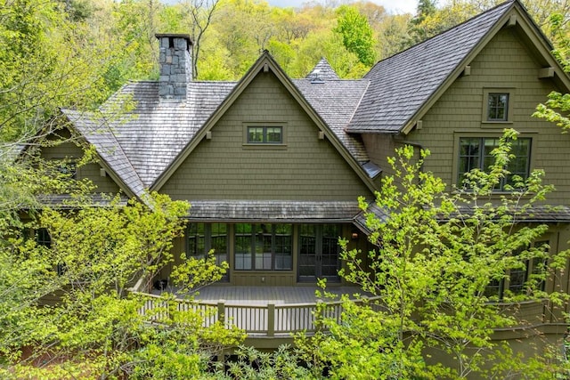525 High Mountain Dr, Cashiers, NC 28717 - rear view of house with a chimney and a deck
