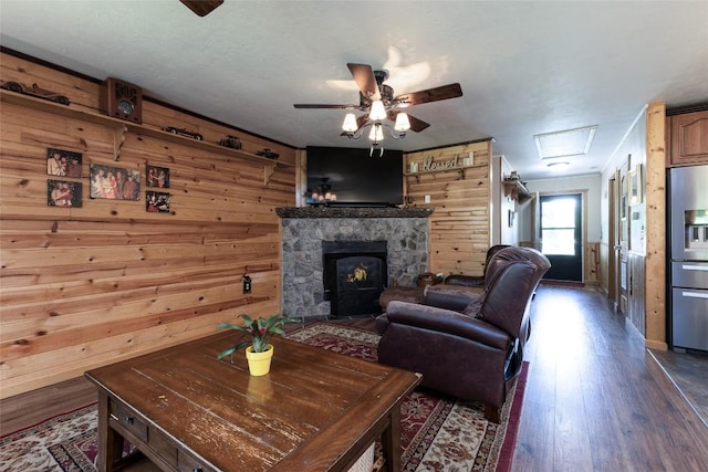 3050 N Hwy 107, Cashiers, NC 28736 - living area with ceiling fan and dark wood-style floors