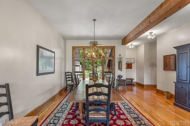 dining area featuring hardwood / wood-style floors and a chandelier