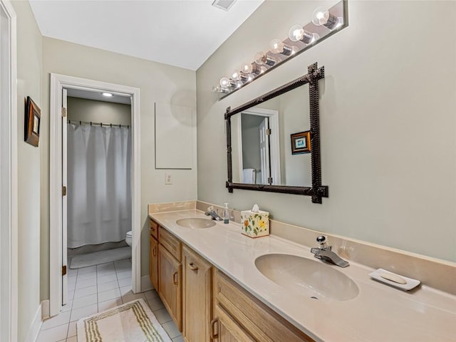 66 Country Club Vlg Unit 66, Lake Toxaway, NC 28747 - bathroom featuring tile patterned flooring, double vanity, and curtained shower