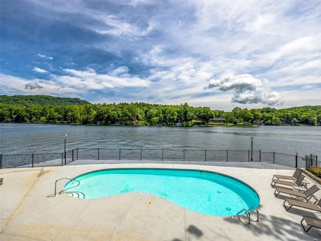 66 Country Club Vlg Unit 66, Lake Toxaway, NC 28747 - view of pool with a water view, a patio area, and a wooded view