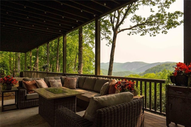 170 Old Hunters Run, Cashiers, NC 28717 - deck with an outdoor hangout area and a mountain view