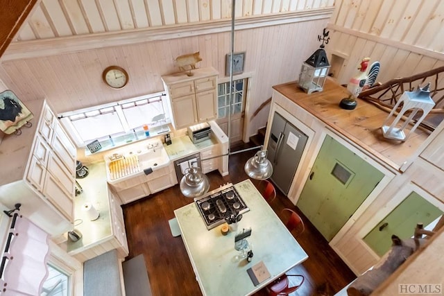 kitchen with dark hardwood / wood-style floors and stainless steel gas cooktop