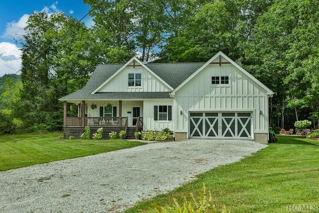 view of outdoor structure with a lawn and a porch