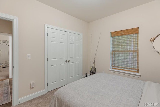 bedroom featuring carpet and a closet