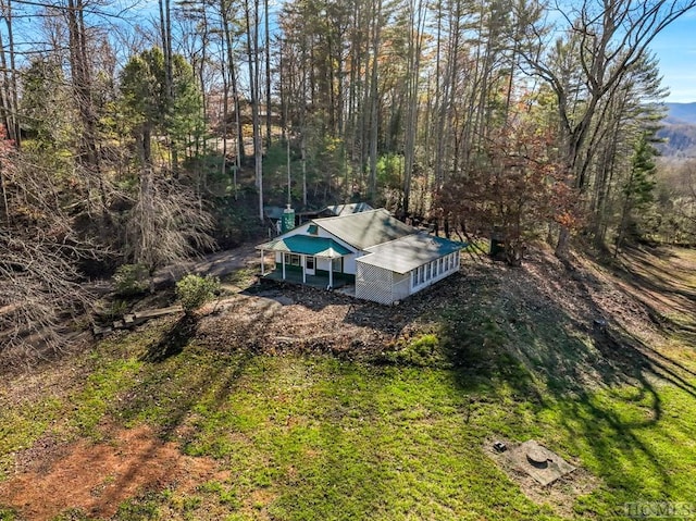 380 Ledford Dr, Franklin, NC 28734 - drone / aerial view with a mountain view and a wooded view