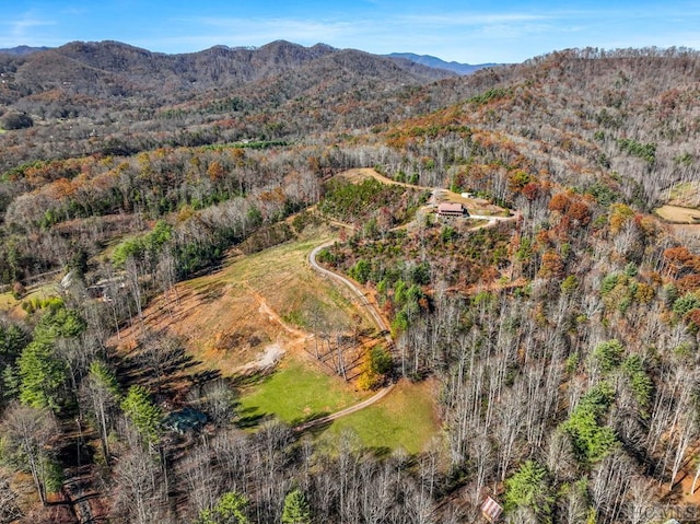 380 Ledford Dr, Franklin, NC 28734 - bird's eye view featuring a wooded view and a mountain view