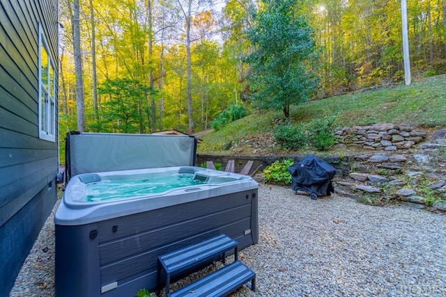 view of yard with a hot tub