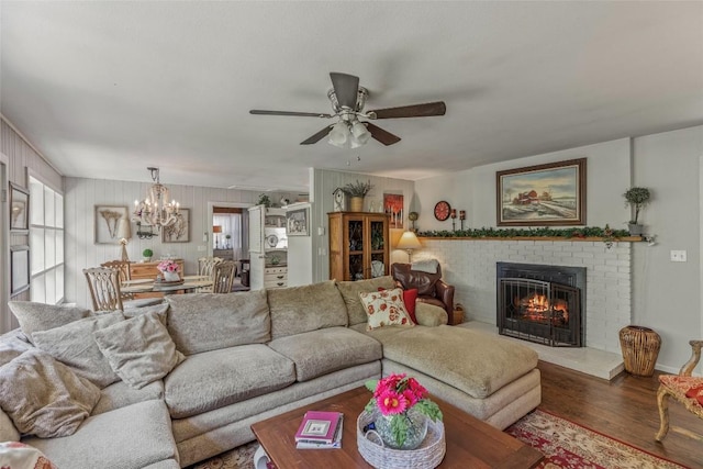 70 Rolling Acres Dr, Highlands, NC 28741 - living area featuring ceiling fan, healthy amount of natural light, a chandelier, and wood finished floors