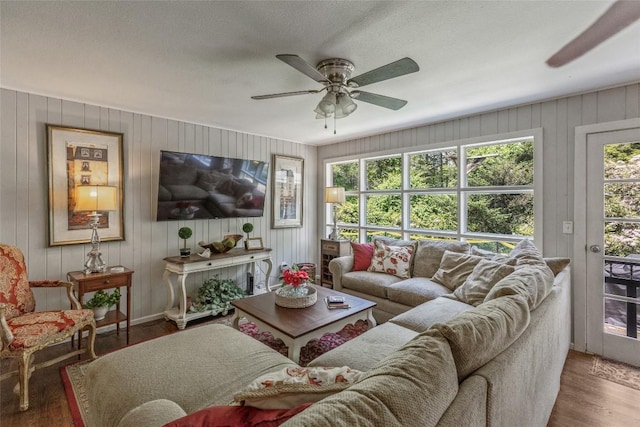 70 Rolling Acres Dr, Highlands, NC 28741 - living area featuring a ceiling fan, wood finished floors, and baseboards