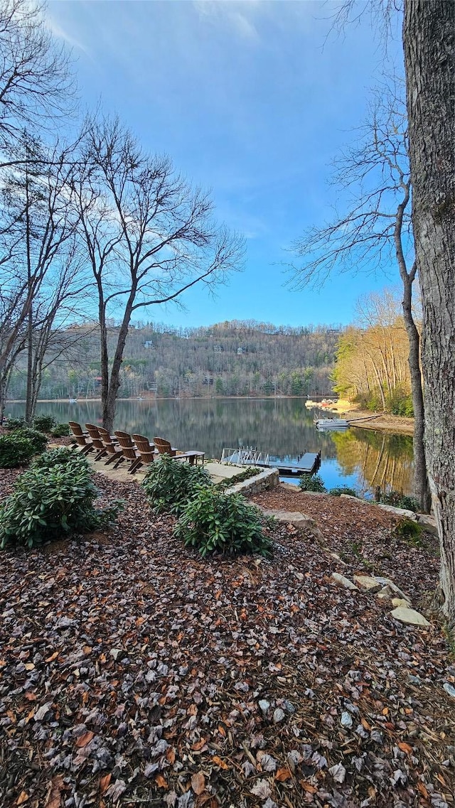 exterior space with a water view