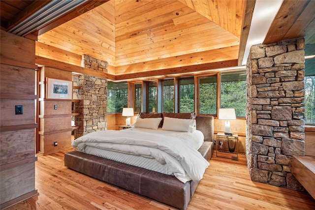 749 Stillmont Cir, Cashiers, NC 28717 - bedroom featuring light wood-style flooring and wood ceiling