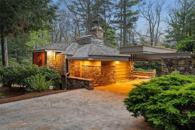 749 Stillmont Cir, Cashiers, NC 28717 - exterior space with a chimney and stone siding