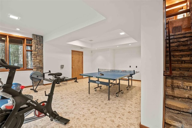 749 Stillmont Cir, Cashiers, NC 28717 - rec room featuring baseboards, a raised ceiling, and recessed lighting