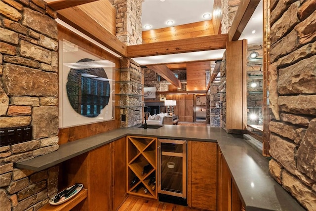749 Stillmont Cir, Cashiers, NC 28717 - wine room featuring wine cooler and wood finished floors