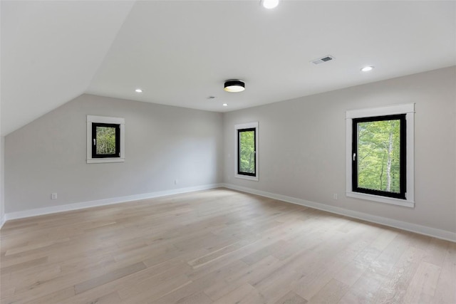 227 Sherwood Forest Rd, Highlands, NC 28741 - empty room featuring recessed lighting, light wood finished floors, vaulted ceiling, and baseboards