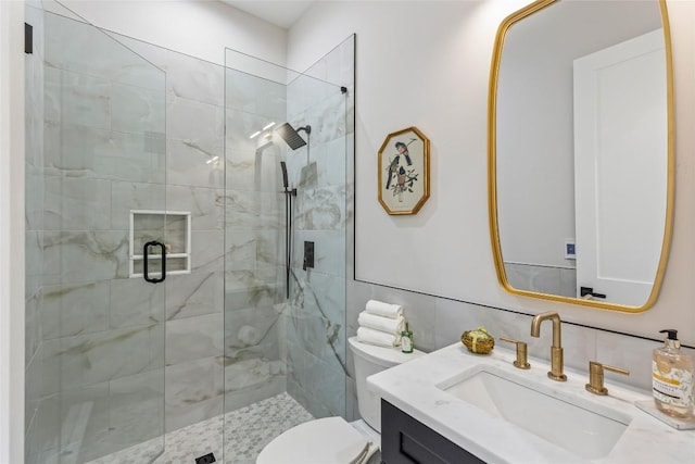 227 Sherwood Forest Rd, Highlands, NC 28741 - full bath with toilet, vanity, a shower stall, and tile walls