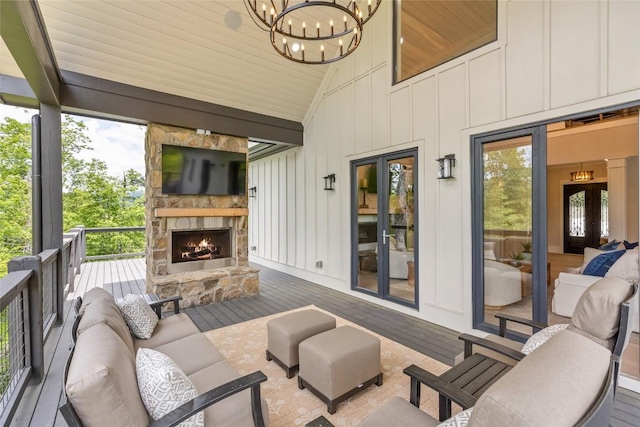 227 Sherwood Forest Rd, Highlands, NC 28741 - view of patio / terrace featuring an outdoor living space with a fireplace