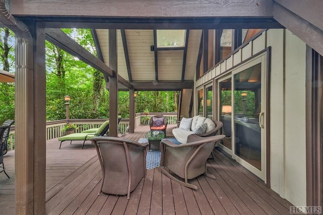 wooden deck with outdoor lounge area