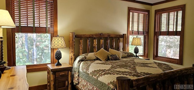 bedroom with ornamental molding