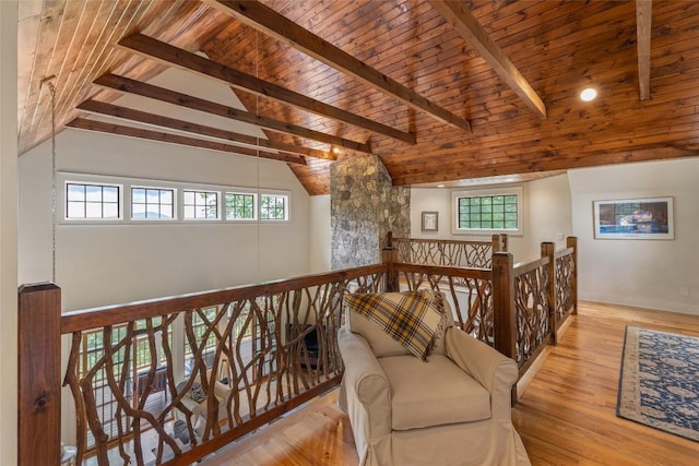 50 Bluestar Way, Glenville, NC 28736 - sitting room with an upstairs landing, wood finished floors, and wood ceiling