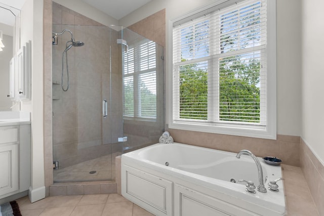 410C Highlands Cove Dr Unit 1300C, Highlands, NC 28741 - bathroom featuring healthy amount of natural light, a stall shower, a tub with jets, and tile patterned floors