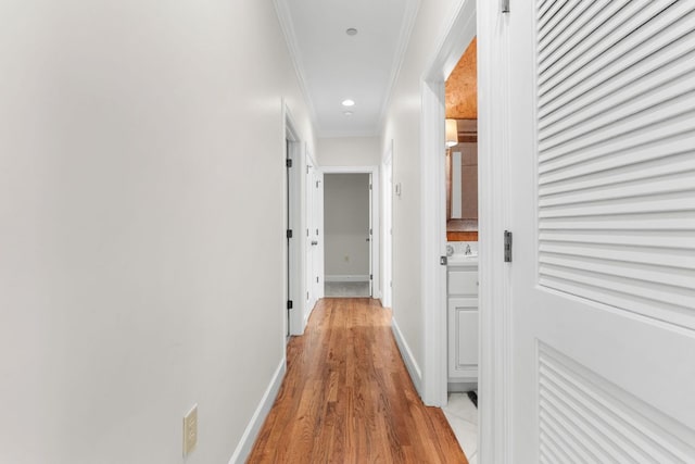 410C Highlands Cove Dr Unit 1300C, Highlands, NC 28741 - hallway with crown molding, light wood-style flooring, and recessed lighting