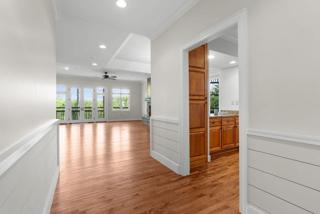 410C Highlands Cove Dr Unit 1300C, Highlands, NC 28741 - hallway featuring light wood finished floors, recessed lighting, and crown molding