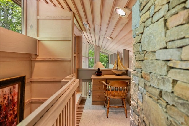 49 Hickory Ln, Highlands, NC 28741 - carpeted office with lofted ceiling and wooden ceiling