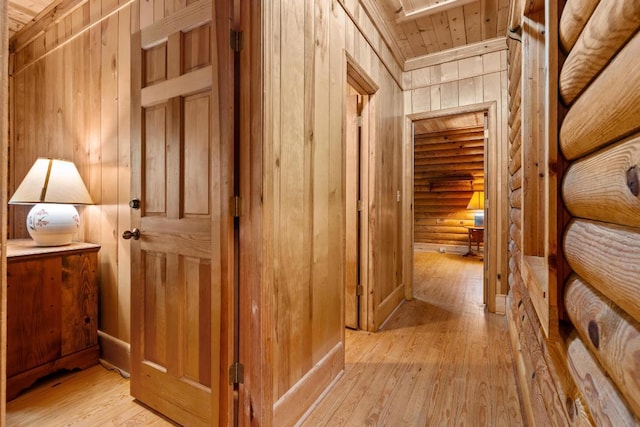 130 Sarah Cove Rd, Otto, NC 28763 - hall featuring hardwood / wood-style flooring, rustic walls, and wood walls
