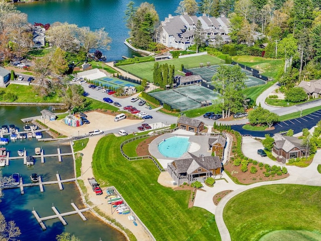 aerial view with a water view