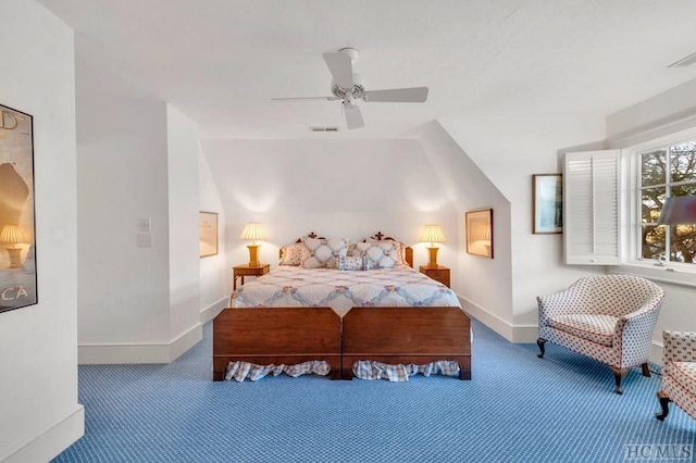 bedroom featuring carpet flooring and ceiling fan