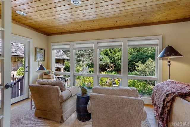 sunroom / solarium with wood ceiling