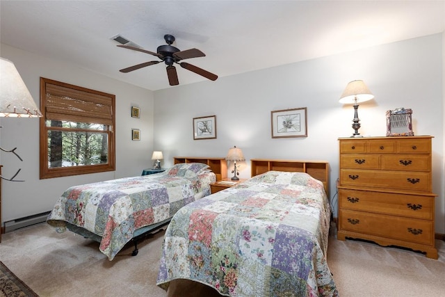 1964 Woods Mountain Trl, Cullowhee, NC 28723 - bedroom with carpet floors, baseboard heating, and a ceiling fan
