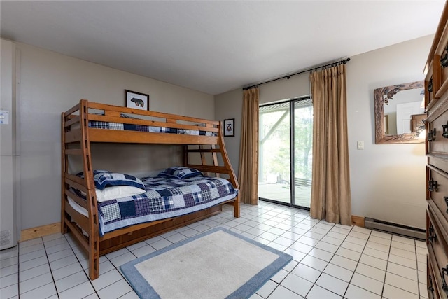 1964 Woods Mountain Trl, Cullowhee, NC 28723 - bedroom with a baseboard heating unit, access to outside, and light tile patterned floors
