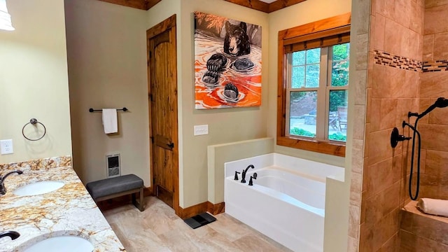 71 Raptor Way, Sapphire, NC 28774 - bathroom featuring a bath, double vanity, and a tile shower