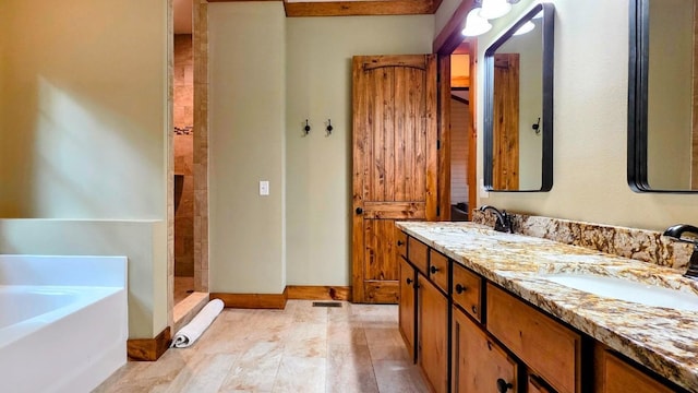 71 Raptor Way, Sapphire, NC 28774 - bathroom featuring double vanity, a garden tub, and tiled shower